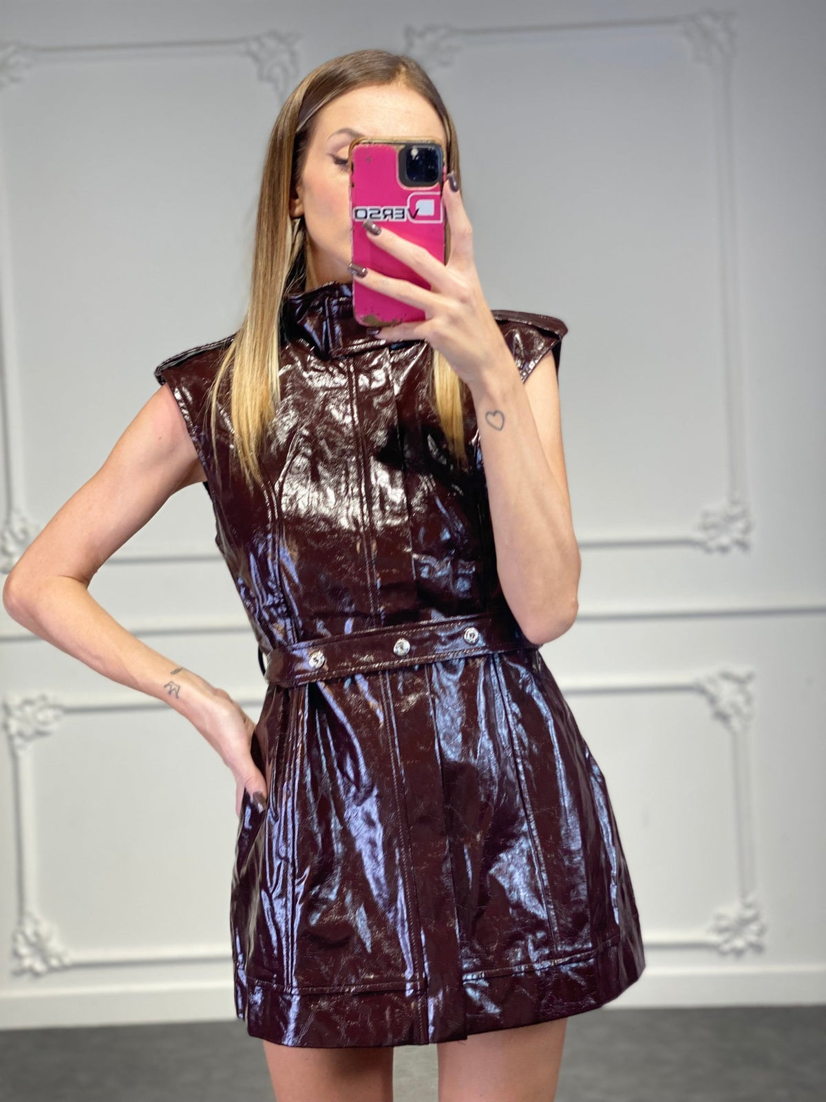 Abito gilet lungo in pelle lucida - Dverso Fashion