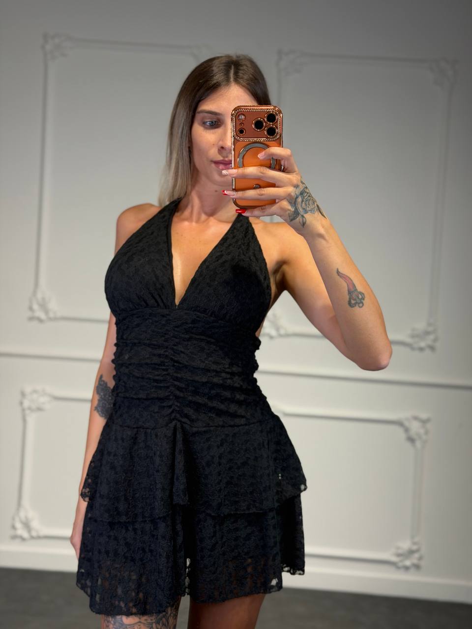 abito giulia in pizzo con drappeggio - Dverso Fashion