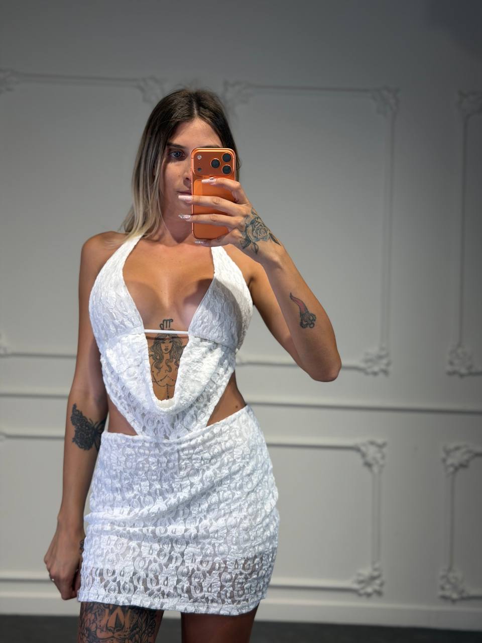 abito in pizzo con pantaloncino - Dverso Fashion