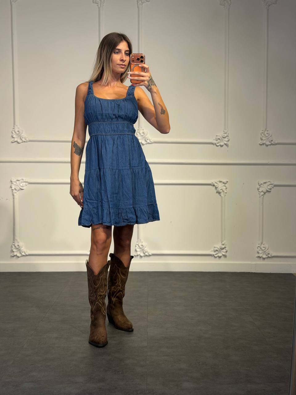 abito jeans con balze - Dverso Fashion