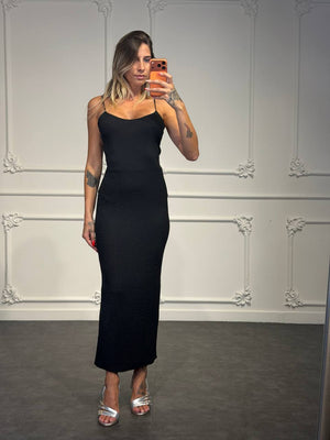 Abito Lungo Aderente con Spalline Sottili e Tessuto Operato - Dverso Fashion