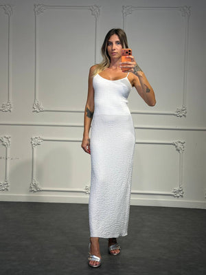 Abito Lungo Aderente con Spalline Sottili e Tessuto Operato - Dverso Fashion