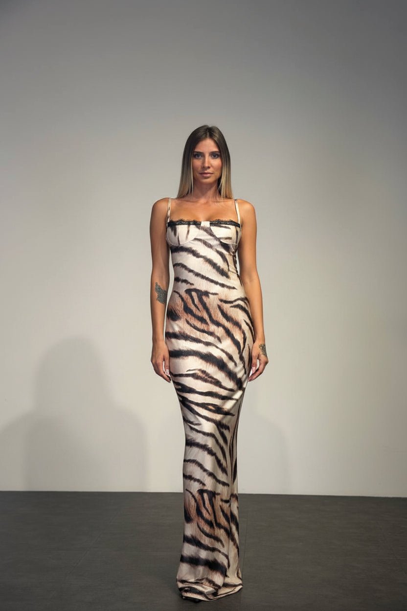 abito lussuria animalier lungo - Dverso Fashion