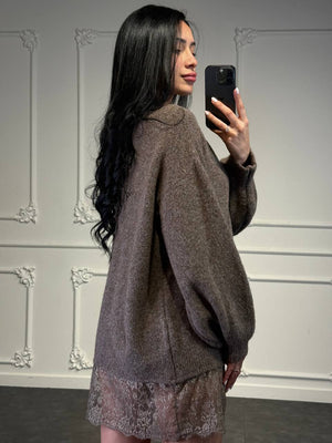 abito maglione oversize con pizzo - Dverso Fashion