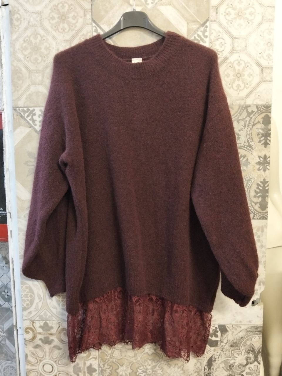 abito maglione oversize con pizzo - Dverso Fashion