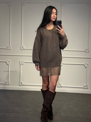 abito maglione oversize con pizzo - Dverso Fashion