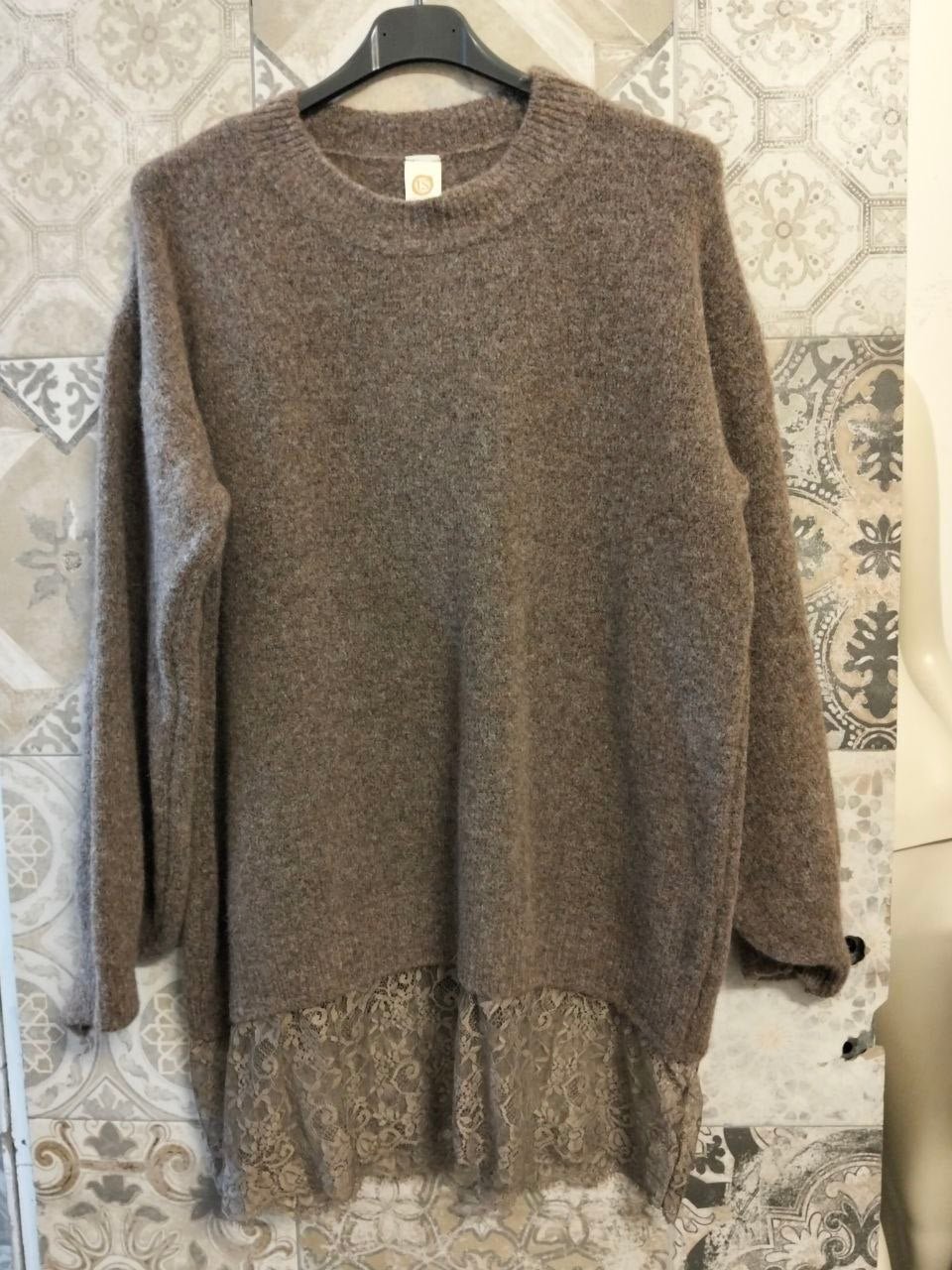 abito maglione oversize con pizzo - Dverso Fashion
