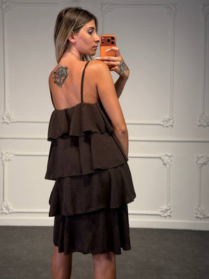 abito martina in lino a balze - Dverso Fashion