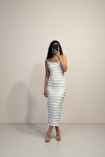Abito Midi Donna Aderente con Spalline Sottili e Balze Orizzontali - Dverso Fashion