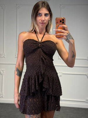abito rose in pizzo con balze - Dverso Fashion