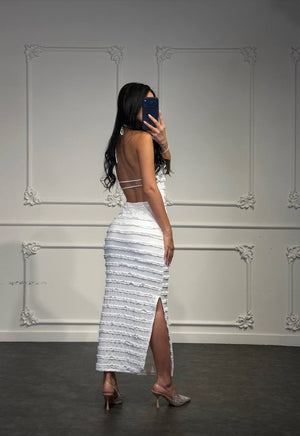 abito scollatura halter con trama ricamata - Dverso Fashion