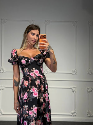 abito sofia con rose lungo - Dverso Fashion