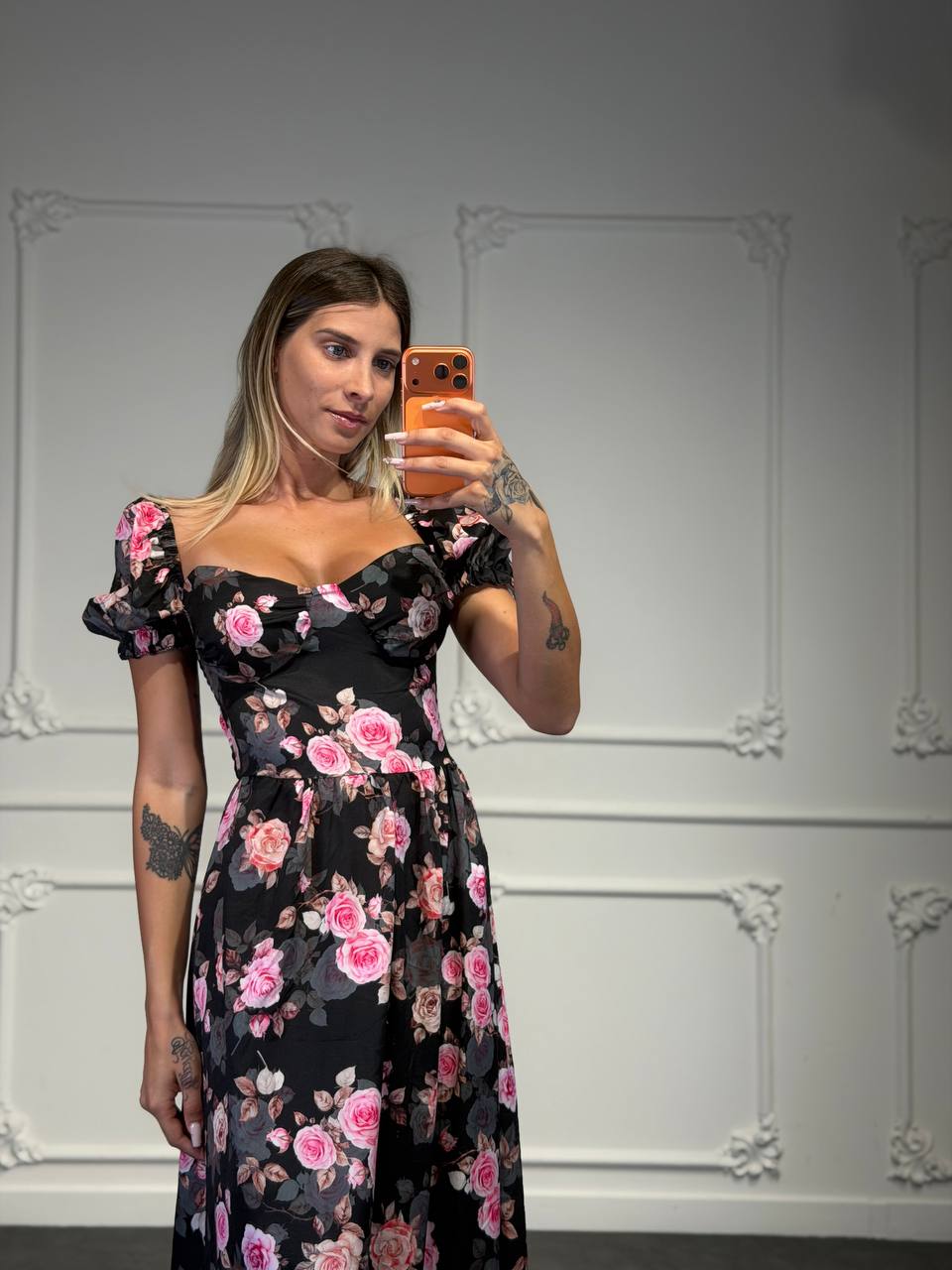 abito sofia con rose lungo - Dverso Fashion