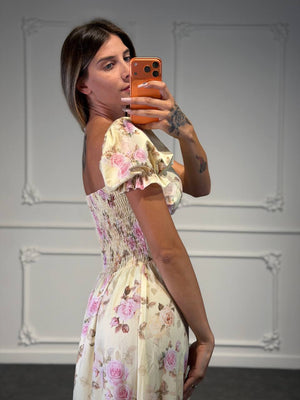abito sofia con rose lungo - Dverso Fashion