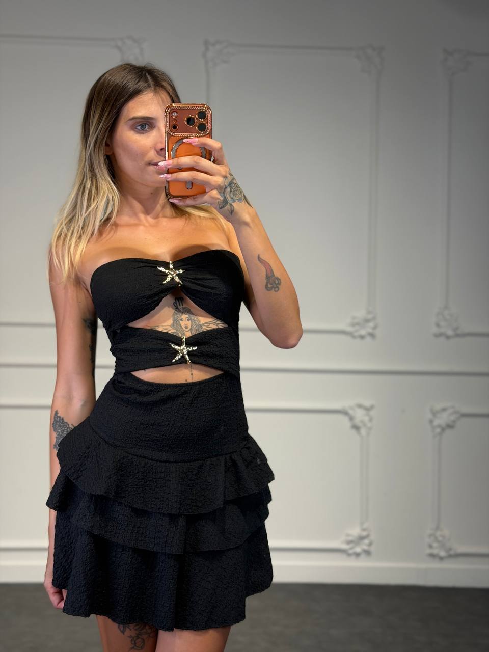 abito stella cut con balze - Dverso Fashion