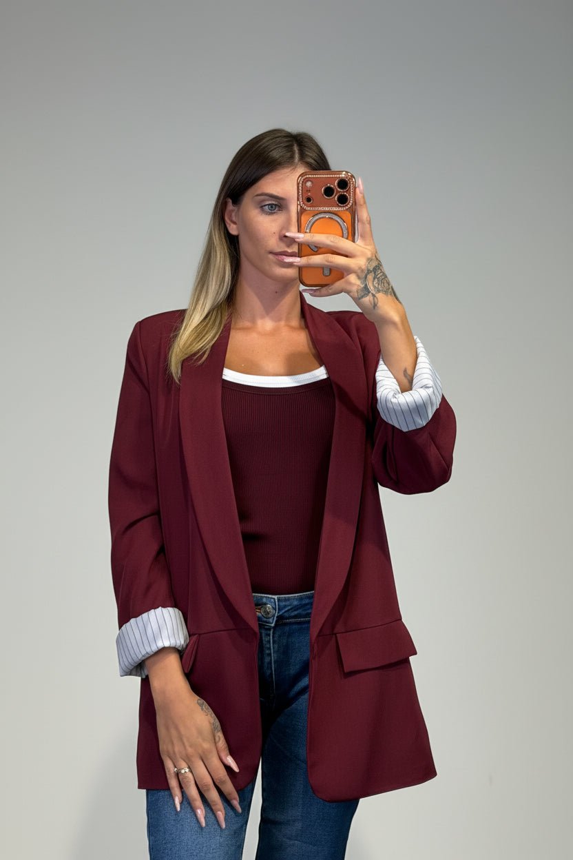 Blazer oversize con polsini gessati - Dverso Fashion