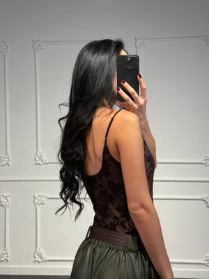 Body con spalline sottili e decorazioni floreali - Dverso Fashion