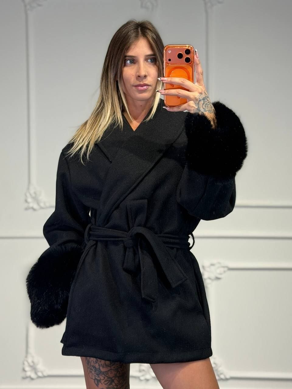 cappotto in panno con pelliccia corto - Dverso Fashion