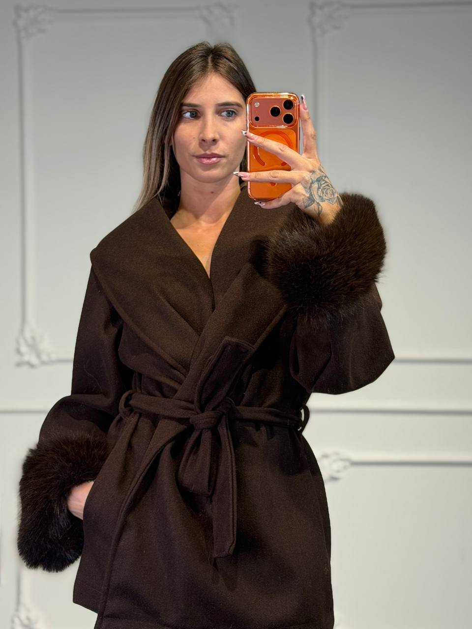 cappotto in panno con pelliccia corto - Dverso Fashion