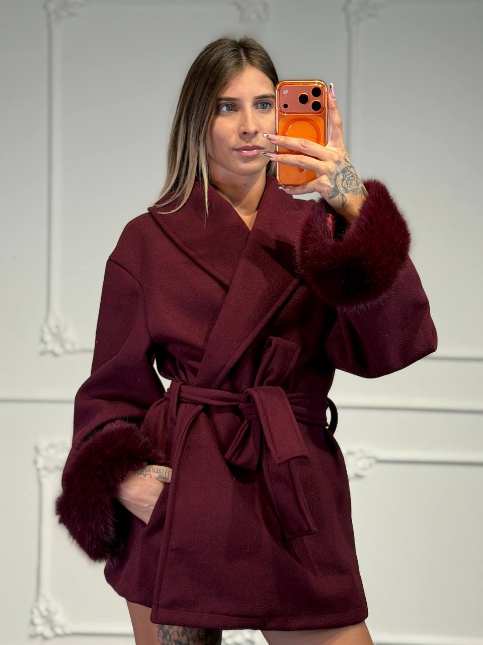cappotto in panno con pelliccia corto - Dverso Fashion