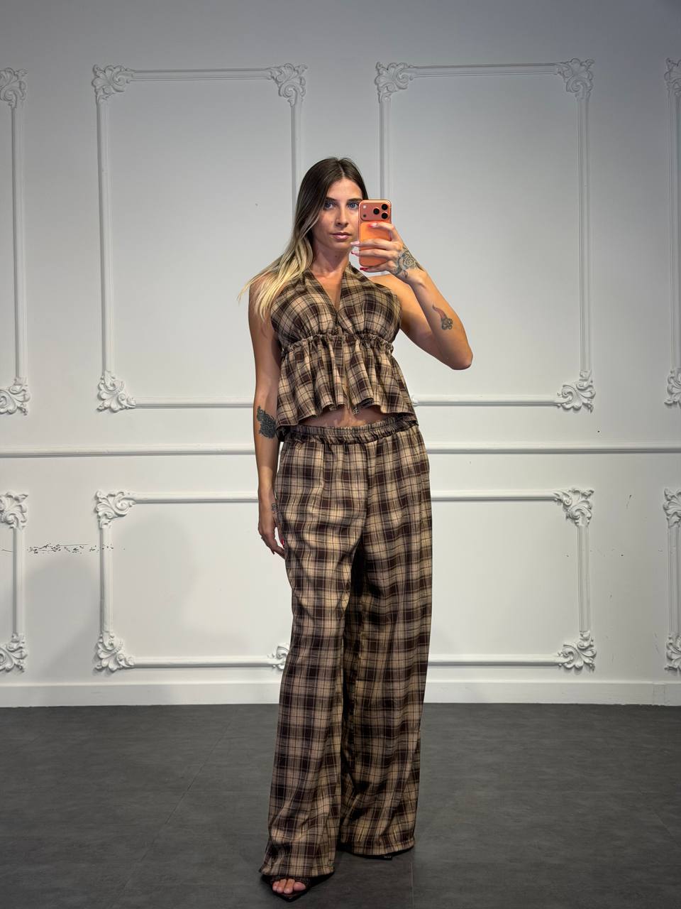 coordinato a quadri iin cotone - Dverso Fashion