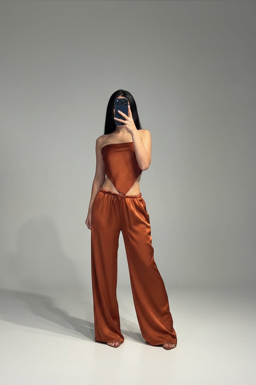 Coordinato con Top Drappeggiato a Punta e Gonna Lunga Fluida - Dverso Fashion