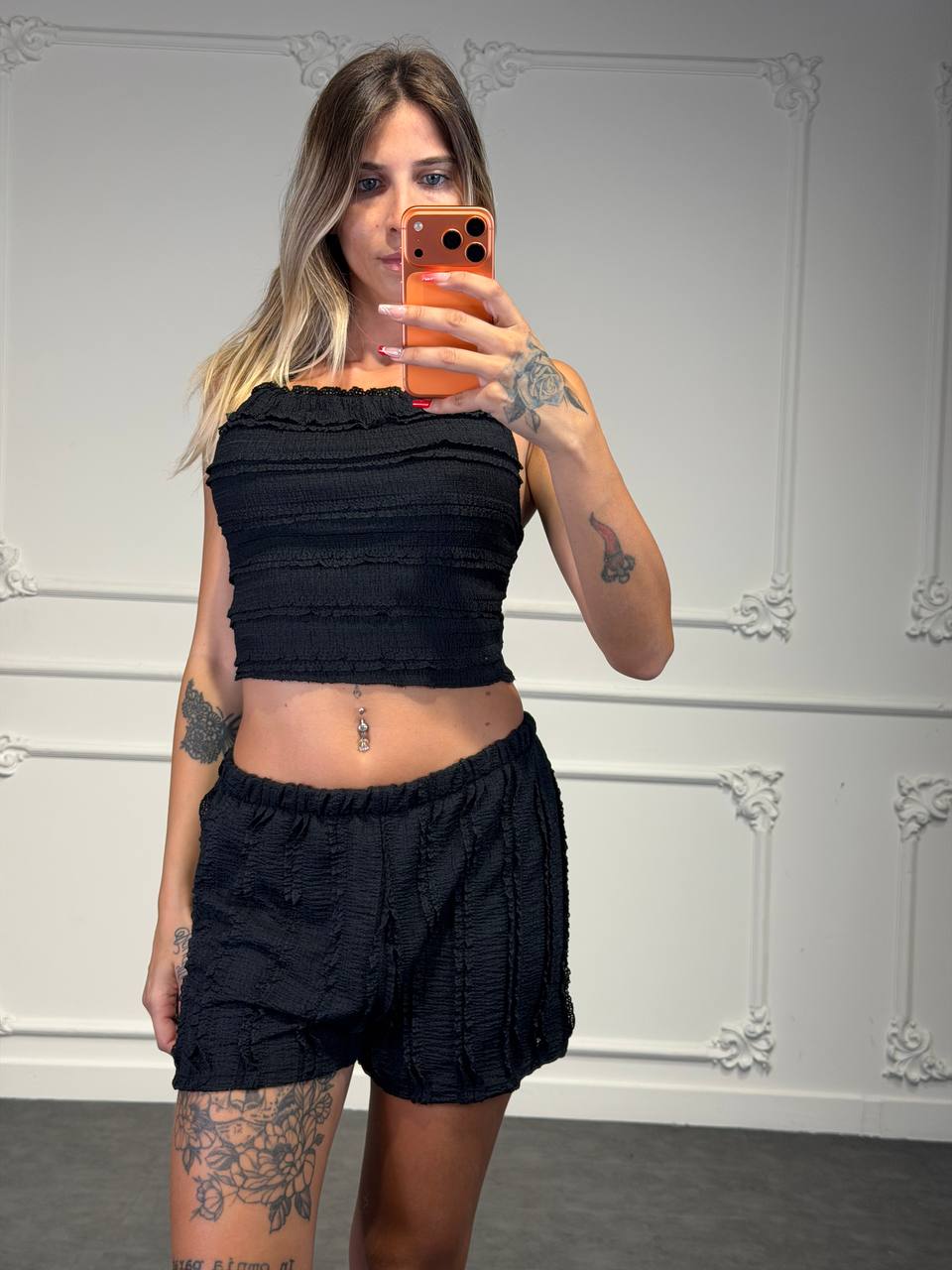 Coordinato Top Corto e Shorts con Texture Arricciata - Dverso Fashion