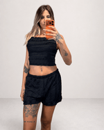 Coordinato Top Corto e Shorts con Texture Arricciata - Dverso Fashion