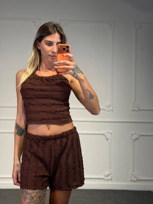 Coordinato Top Corto e Shorts con Texture Arricciata - Dverso Fashion