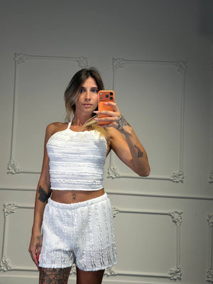 Coordinato Top Corto e Shorts con Texture Arricciata - Dverso Fashion