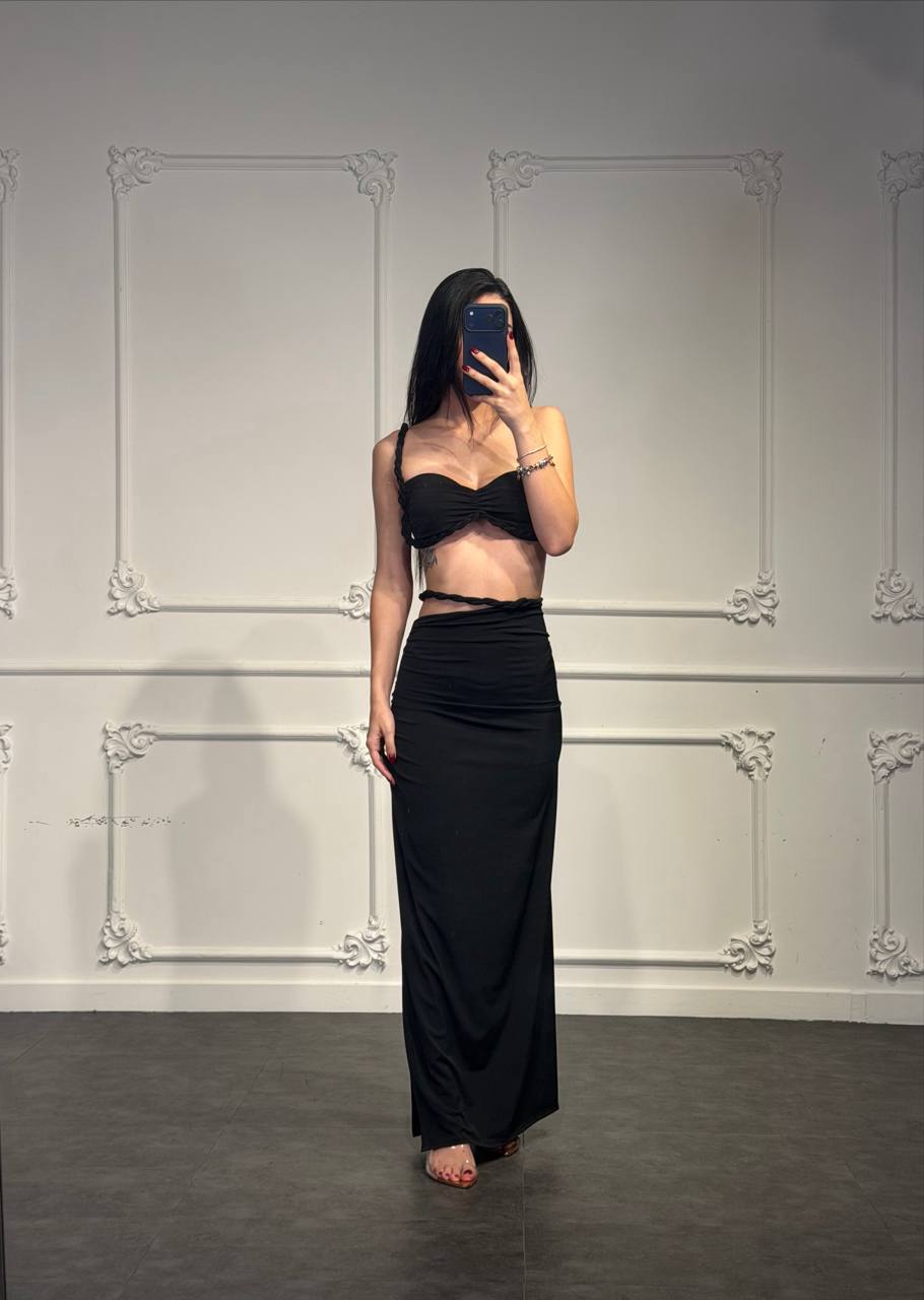 coordinato treccia con gonna longuette - Dverso Fashion