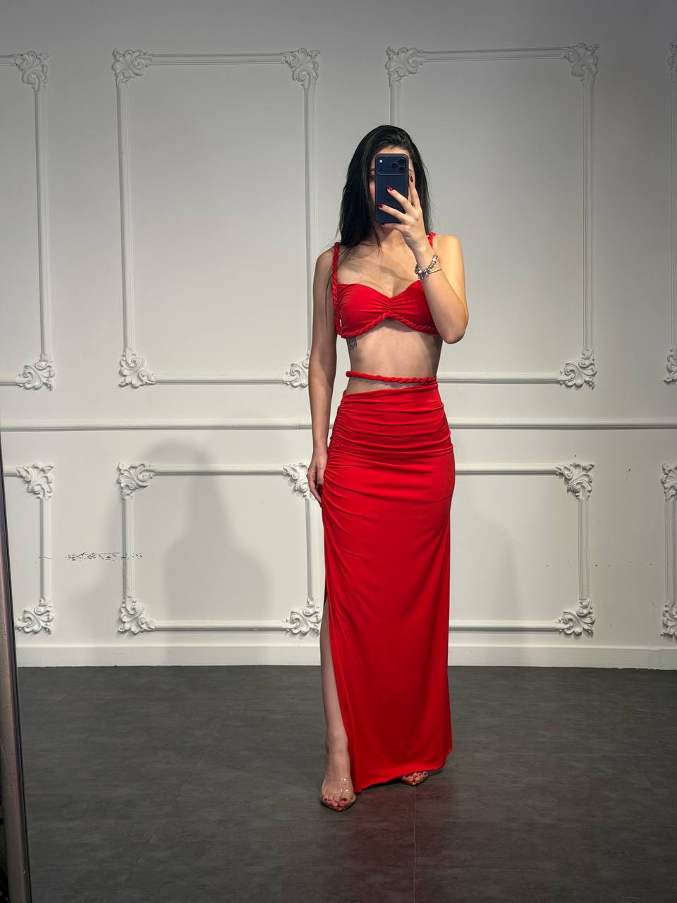 coordinato treccia con gonna longuette - Dverso Fashion