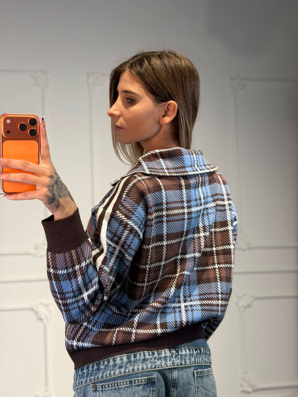 felpa tartan con zip - Dverso Fashion