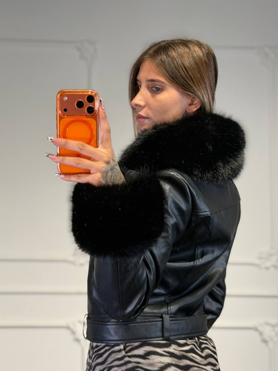 giacchetto in pelle con pelliccia - Dverso Fashion