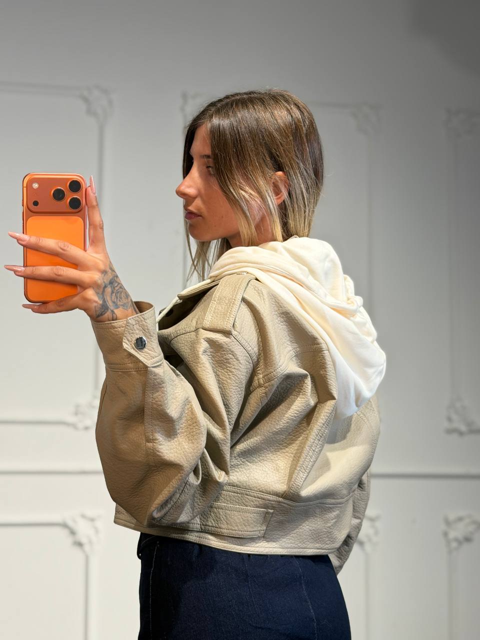 giacchetto pelle con felpa integrata - Dverso Fashion