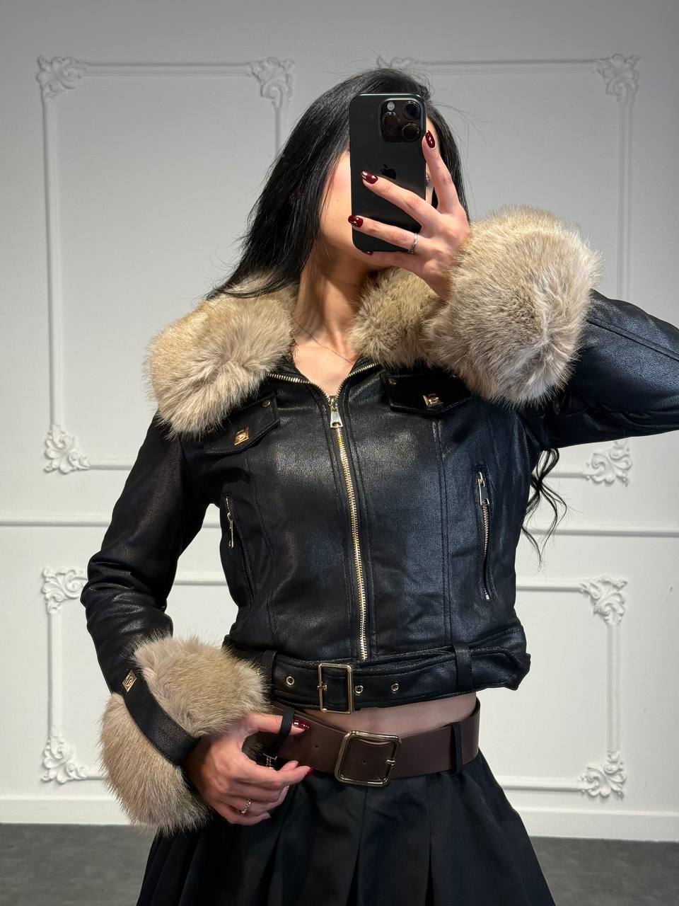 giacchetto pelle Russin con pelliccia - Dverso Fashion