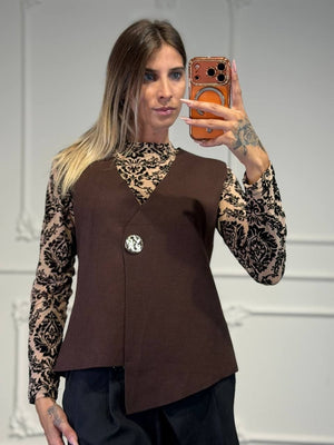 gilet in tessuto con bottone oro - Dverso Fashion