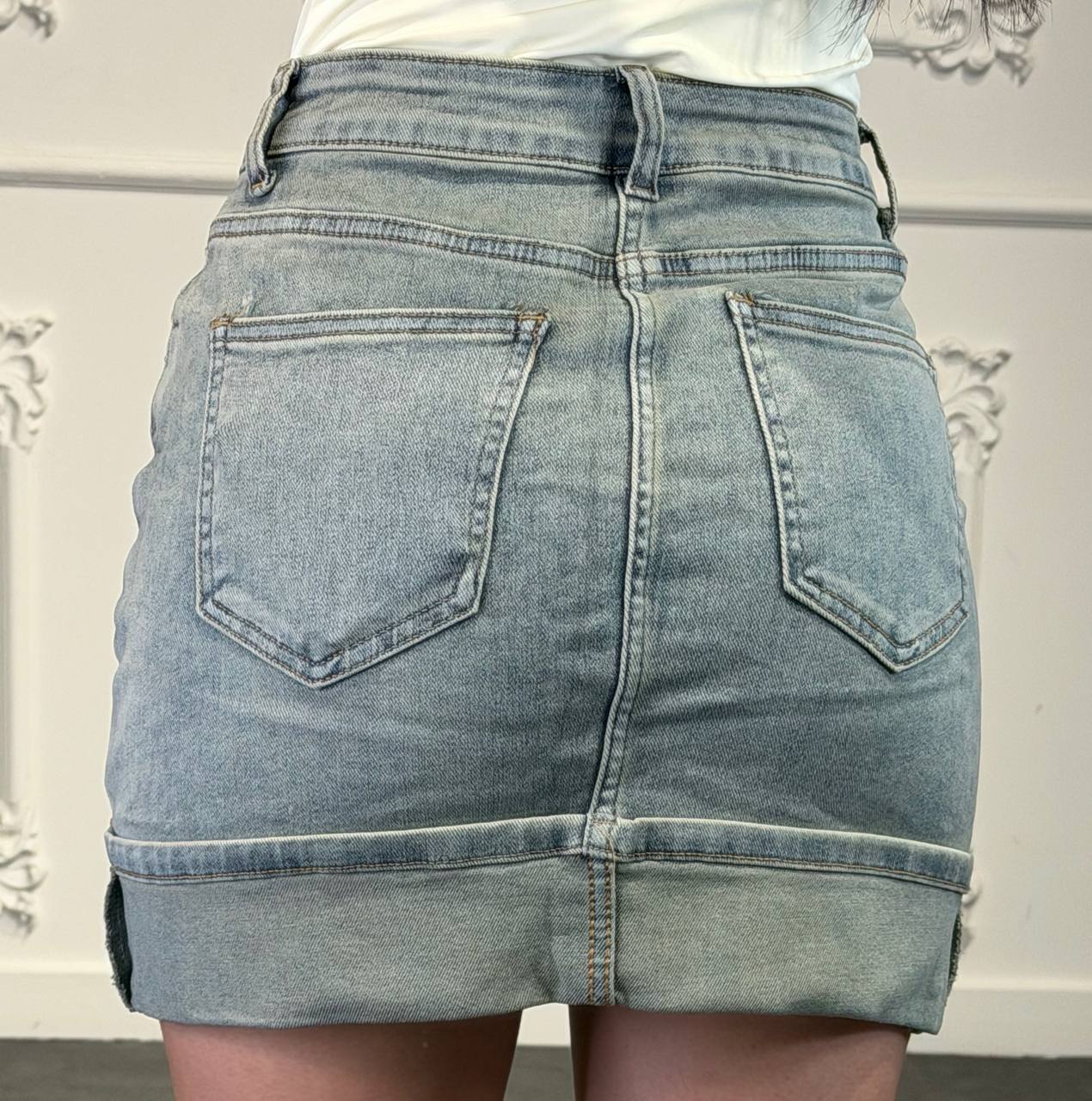 gonna mini jeans con risvolto - Dverso Fashion