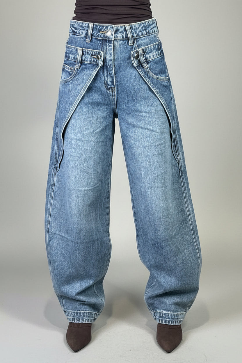 Jeans balloon con tasche sovrapposte - Dverso Fashion