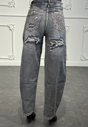jeans con tasca glitter leopardata - Dverso Fashion