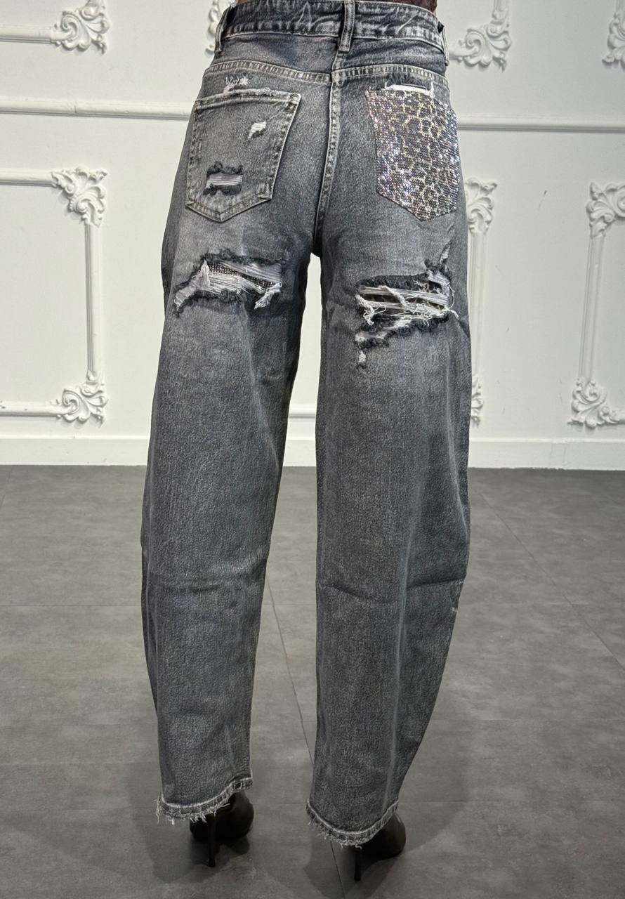 jeans con tasca glitter leopardata - Dverso Fashion