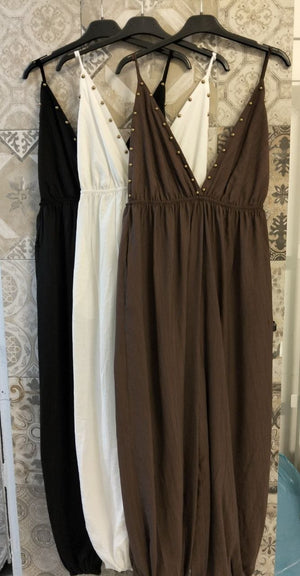 jumpsuit in lino con bulloni - Dverso Fashion