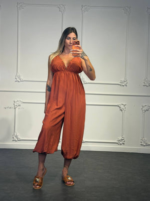 jumpsuit in lino con bulloni - Dverso Fashion