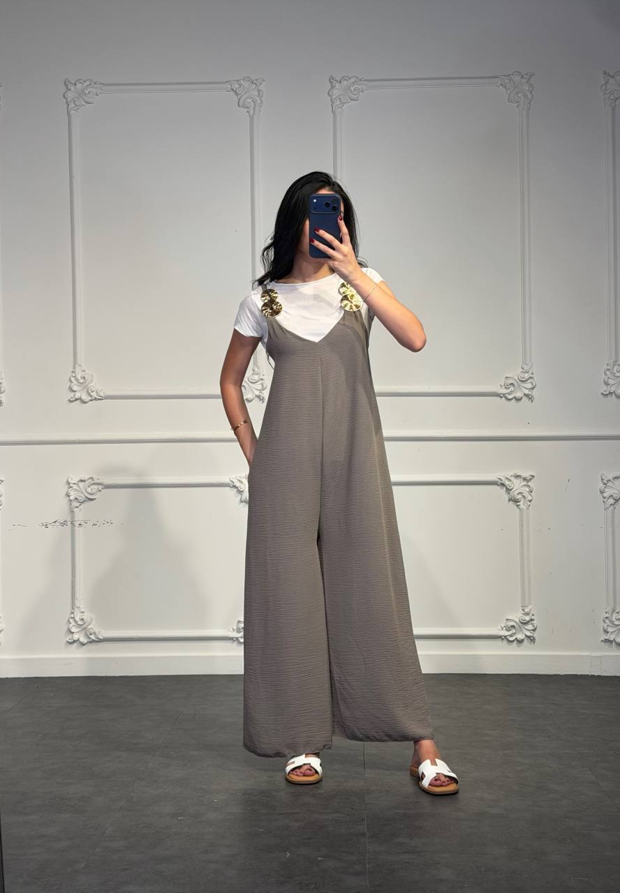 jumpsuit lunga in cotone con dettaglio - Dverso Fashion