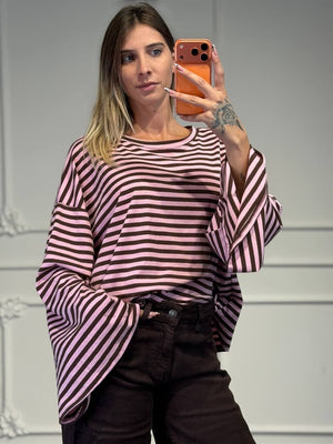 maglia a righe con manica a campana - Dverso Fashion