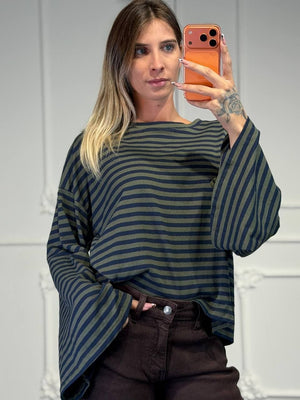 maglia a righe con manica a campana - Dverso Fashion