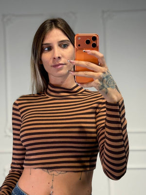 maglia a righe lupetto crop - Dverso Fashion