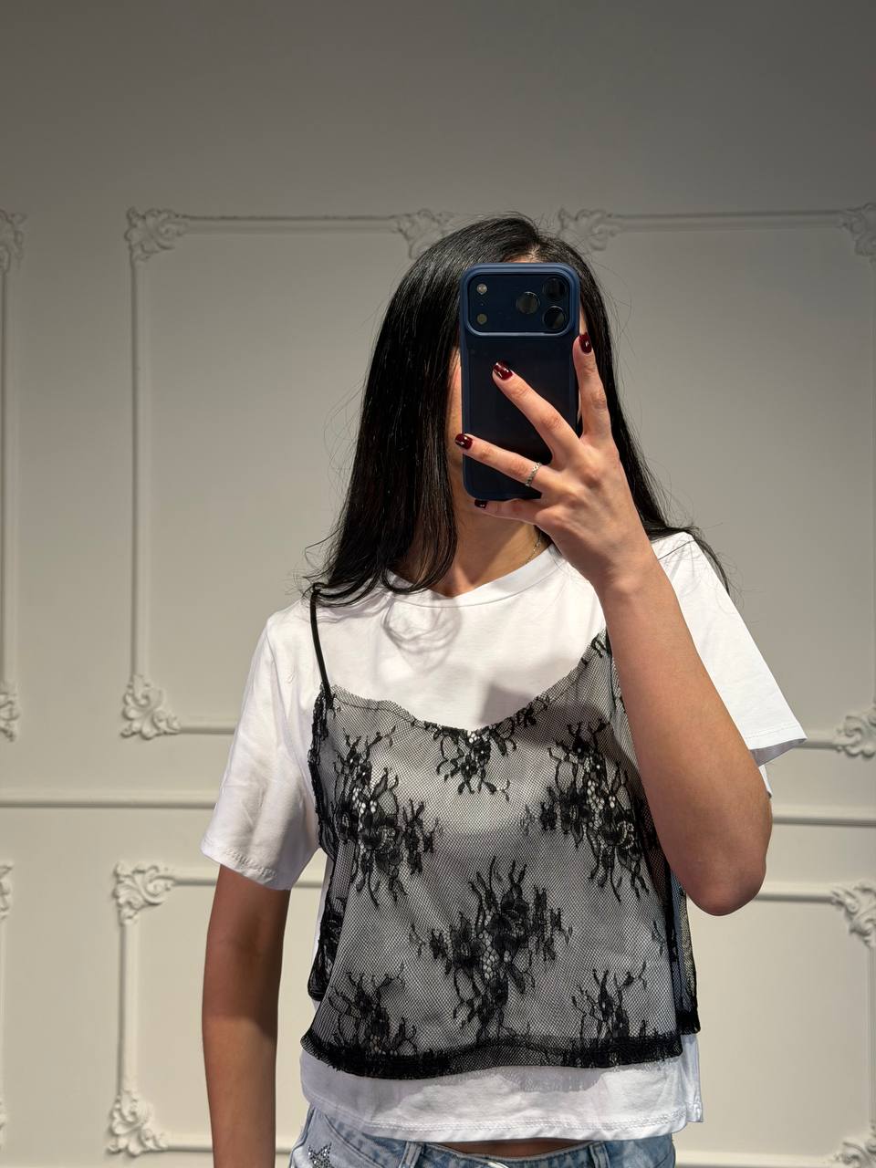 maglia con top in pizzo - Dverso Fashion
