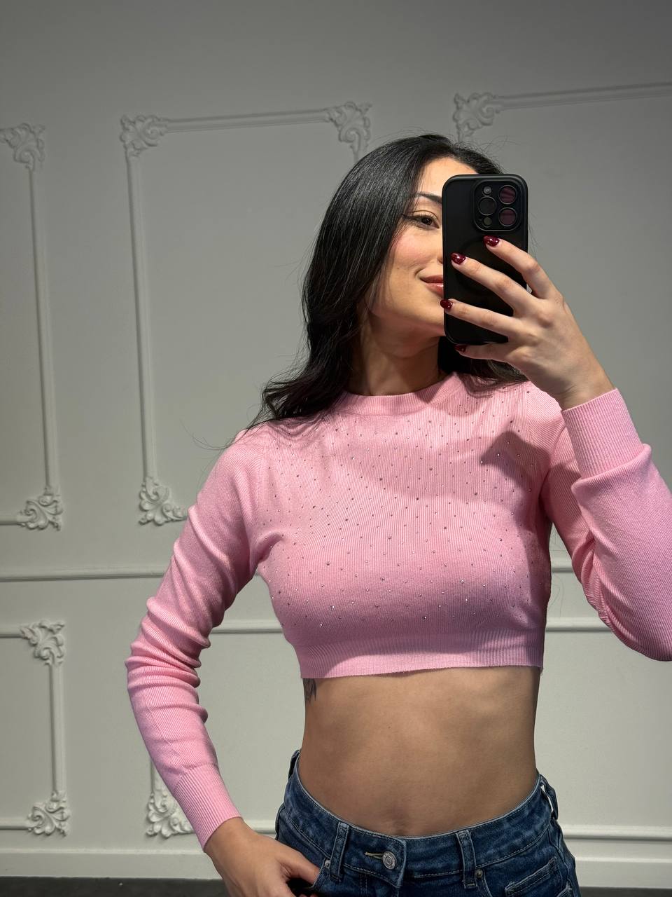 Maglia crop con strass - Dverso Fashion