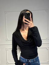 Maglia drappeggiata con scollo profondo - Dverso Fashion